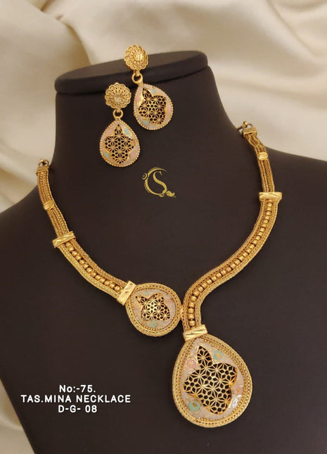 Gold-Tone Circular Pendant Set with Green Center Stone