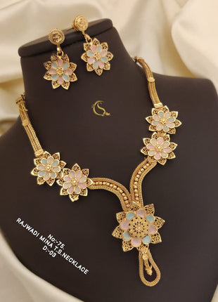 Ethnic Green Stone Pendant Set with Floral Gold Accents