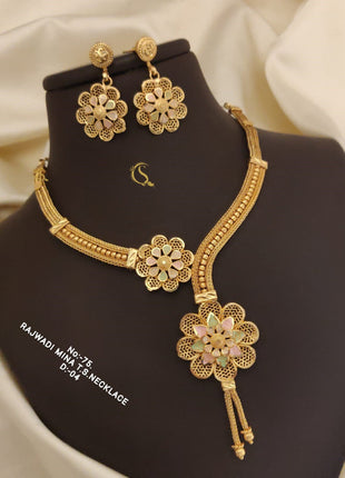 Elegant White & Gold Pendant Set with Pearl Detailing