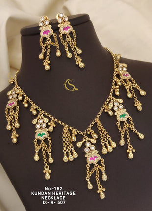 Classic Emerald Pendant Set with Antique Gold Plating