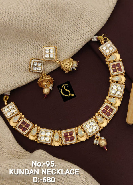 Glamorous Maroon Crystal Pendant Set with Drop Earrings