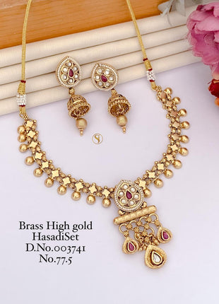 Ornate Gold-Tone Pendant Set with Red and Green Stones