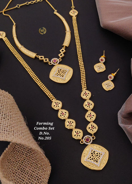 Gold-Plated Circular Floral Pendant Set with Green Accents