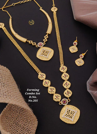 Gold-Plated Circular Floral Pendant Set with Green Accents