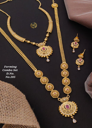 Gold-Plated Floral Pendant Set with Pearl Drops