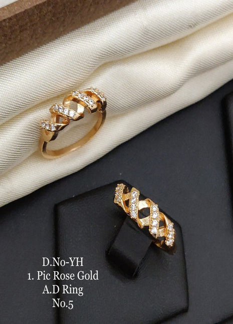 Leaf-Design Gold Ring with Stones