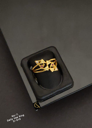 Vintage Stone Adjustable Ring with Gold Finish