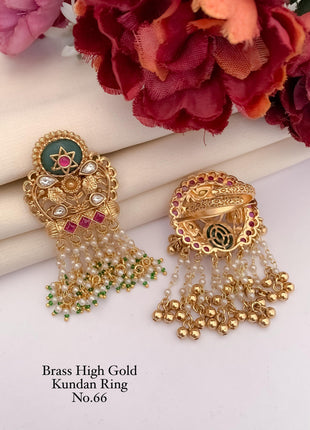 Gold-Plated Adjustable Ring with Maroon Petals