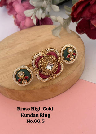 Antique Gold Adjustable Ring with Red Cluster