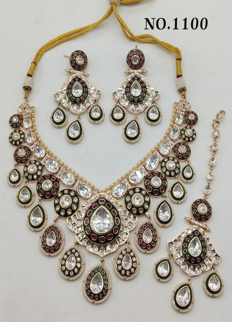 Traditional Gold-Toned Meenakari Pendant Set – Festival Wear Favorite