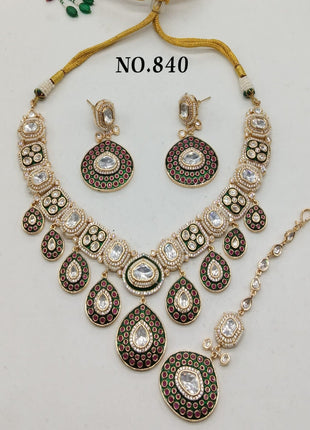 Antique Gold-Plated Pendant Set with Stones – Great for Wedding Wear