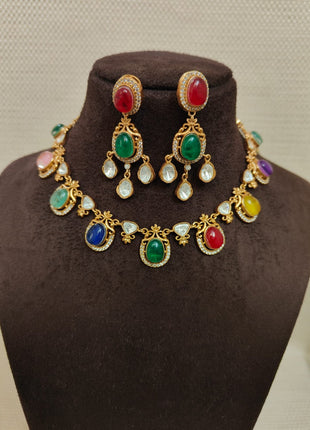 Traditional Kundan Pendant Set in Antique Gold – Perfect for Wedding Wear