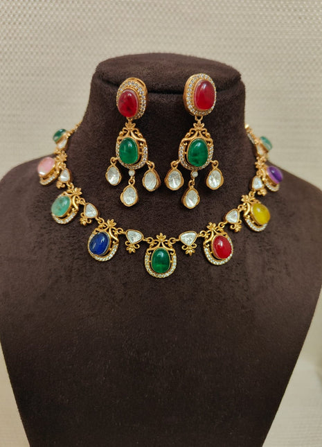 Traditional Kundan Pendant Set in Antique Gold – Perfect for Wedding Wear