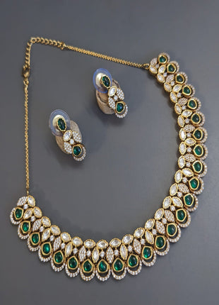 American Diamond and Emerald Look Pendant Set – Great for Party Wear