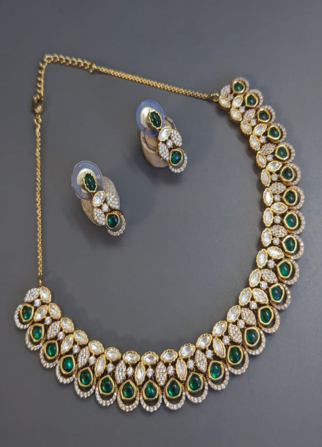 American Diamond and Emerald Look Pendant Set – Great for Party Wear