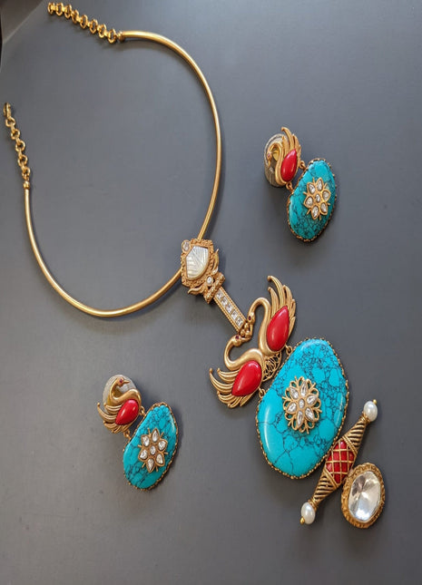 Kundan Pendant Set with Green Drops – Perfect for Wedding Wear