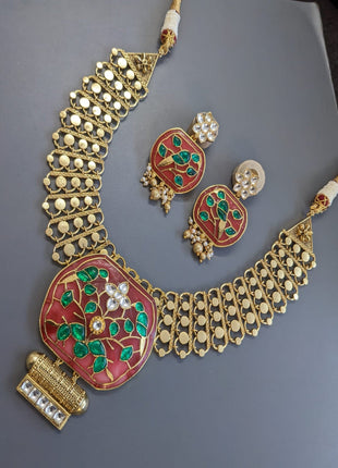 Ruby-Studded Gold-Plated Pendant Set – Perfect for Wedding Wear