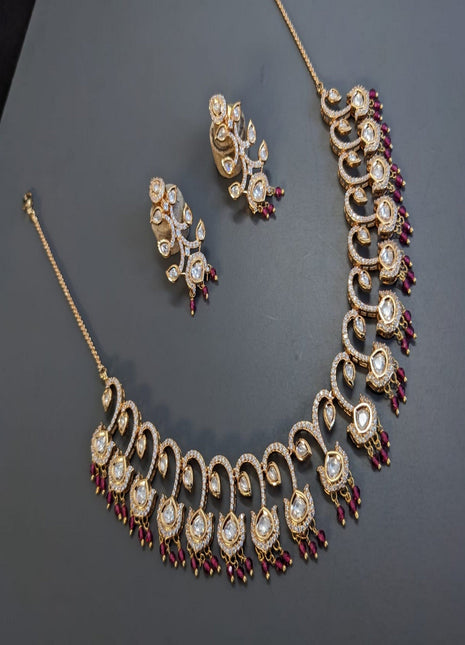 Traditional Kundan Pendant Set with Red and Green Stones – Perfect for Wedding Wear