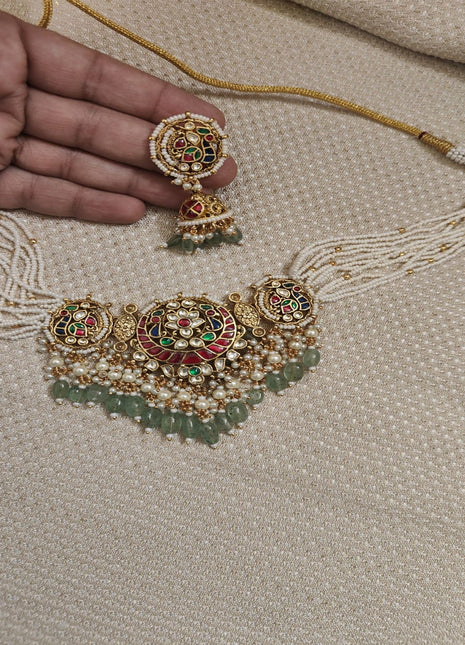 Gold-Plated Kundan Pendant Set with Pearl Drops – Perfect for Wedding Wear