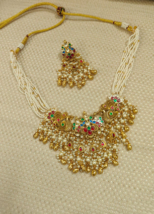 Traditional Temple Pendant Set with Ruby Stones – Perfect for Festival Wear