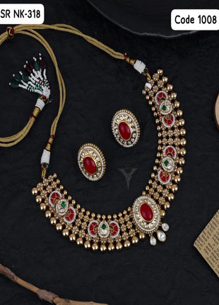 Antique Gold-Plated Pendant Set with Red Accents – Perfect for Festival Wear
