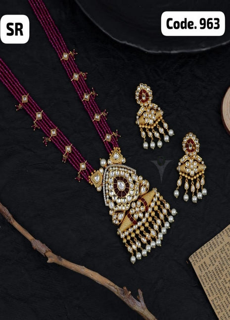 Gold-Plated Bridal Pendant Set with Kundan Work – Perfect for Wedding Wear
