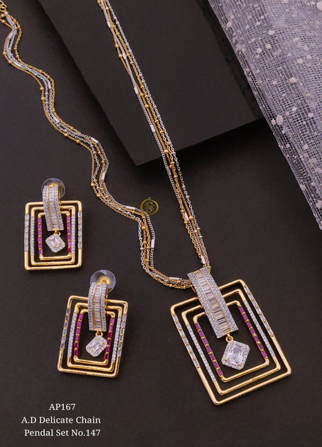 Square Shaped A.D. Pendant Set with Earrings
