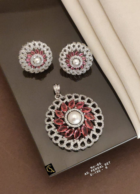 White Gold Pearl Pendant Set with Earrings