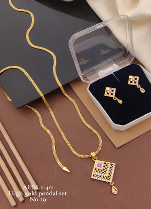 Triangle Shape Gold-Plated Pendant Set with Earrings