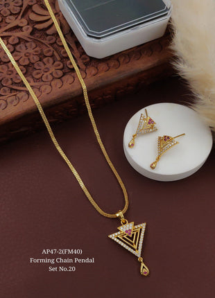 American Diamond Pendant Set with Earrings Triangle Shaped