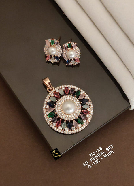 Gold-Plated A.D. Pendant Set with Earrings