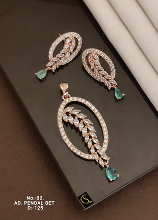 A.D. Green Stone Pendant Set with Earrings