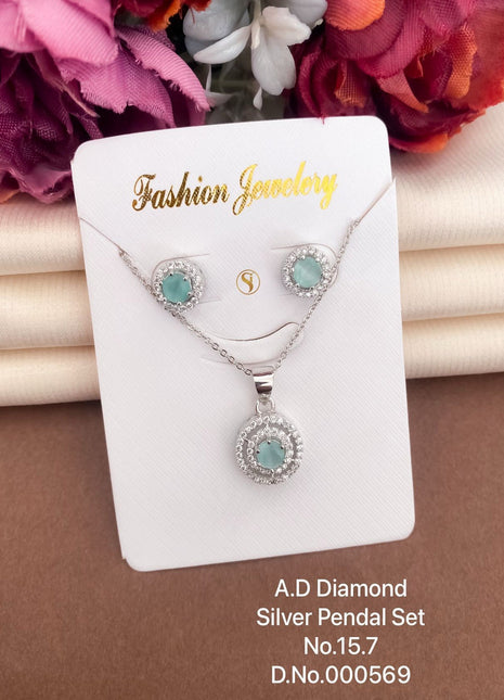 Aqua Stone Circle Pendant Set