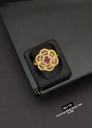 Antique Gold Adjustable Ring with Red Stone