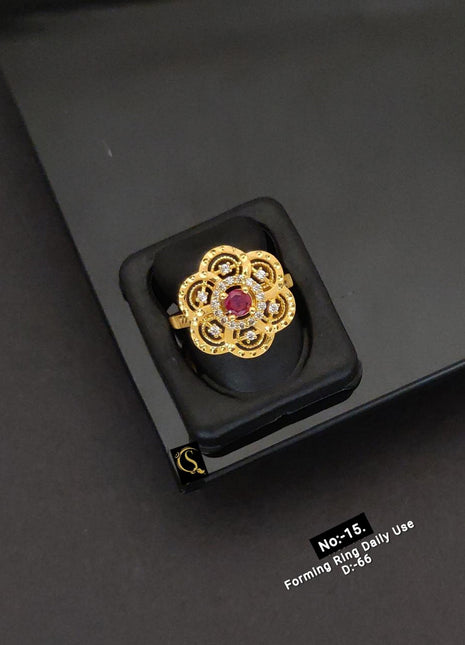 Antique Gold Adjustable Ring with Red Stone