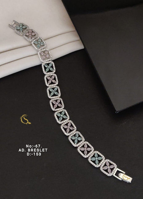 American Diamond Mint-Pink Stone Bracelet