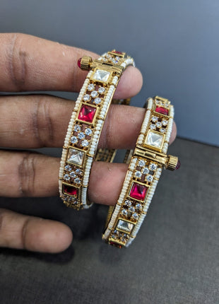 Gold-Plated Bangles with Kundan Detailing