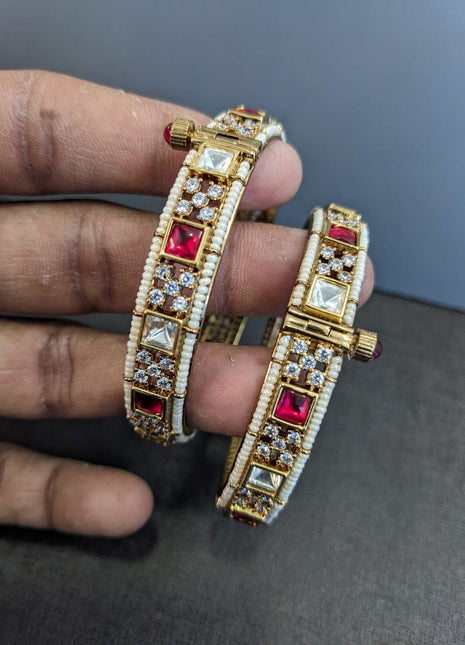 Gold-Plated Bangles with Kundan Detailing