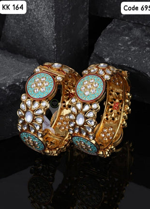 Gold-Plated Pearl Bangles with Intricate Design