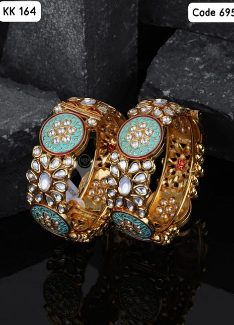 Gold-Plated Pearl Bangles with Intricate Design