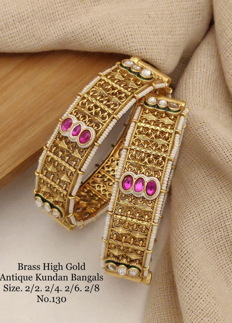 Antique Kundan Bangles with Ruby and Pearl Work
