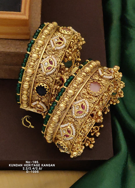 Kundan and Pearl Broad Bangles