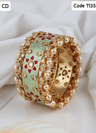 Kundan Studded Gold-Plated Bangles