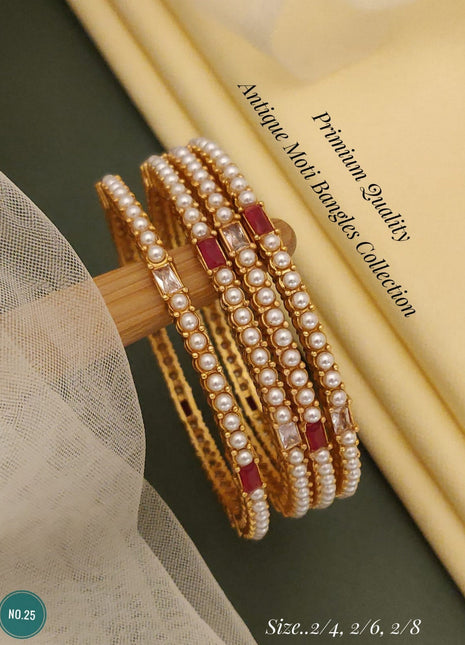 Pearl Studded Bangles in Dual-Tone Finish