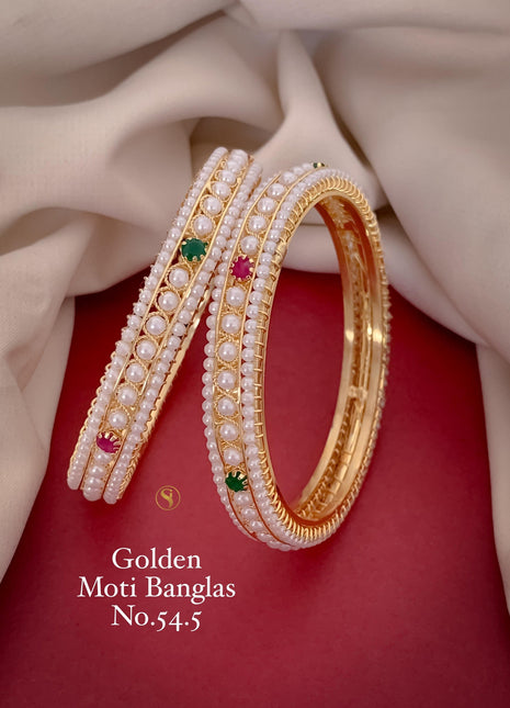 Monzonite Stone Bangles with Gold Finish