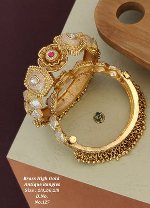 Kundan Enamel Bangles with Green Highlights