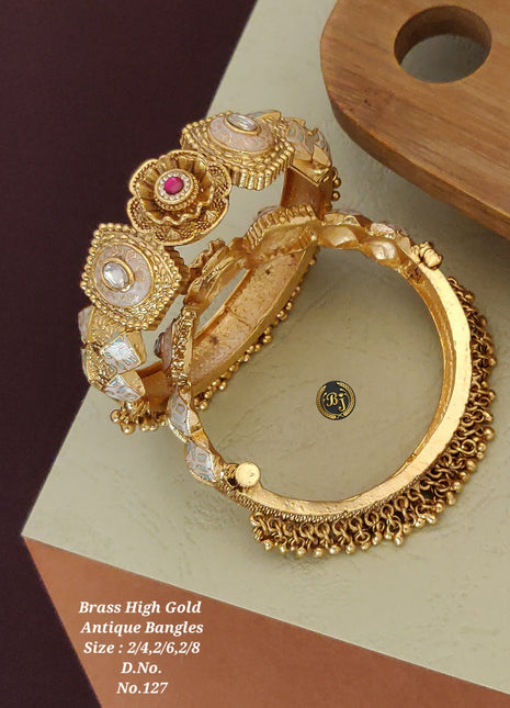 Kundan Enamel Bangles with Green Highlights